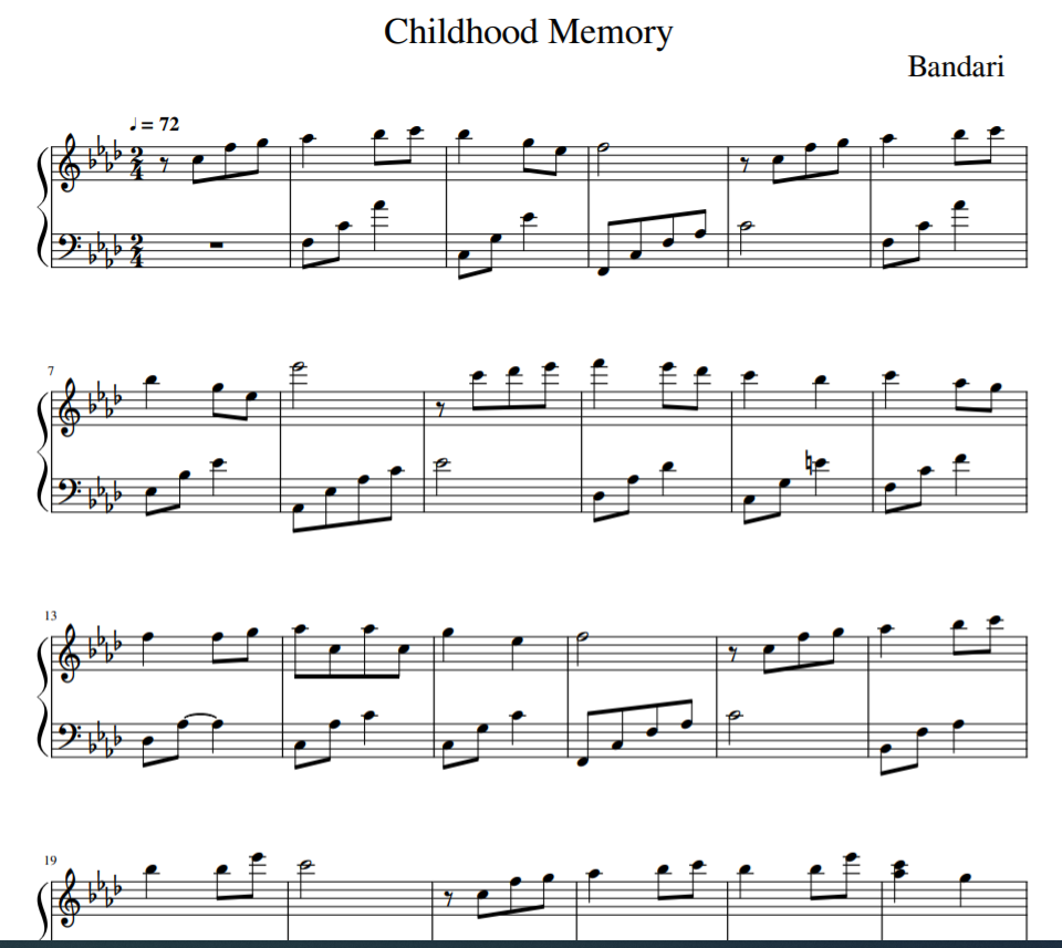 Childhood Memory piano solo easy